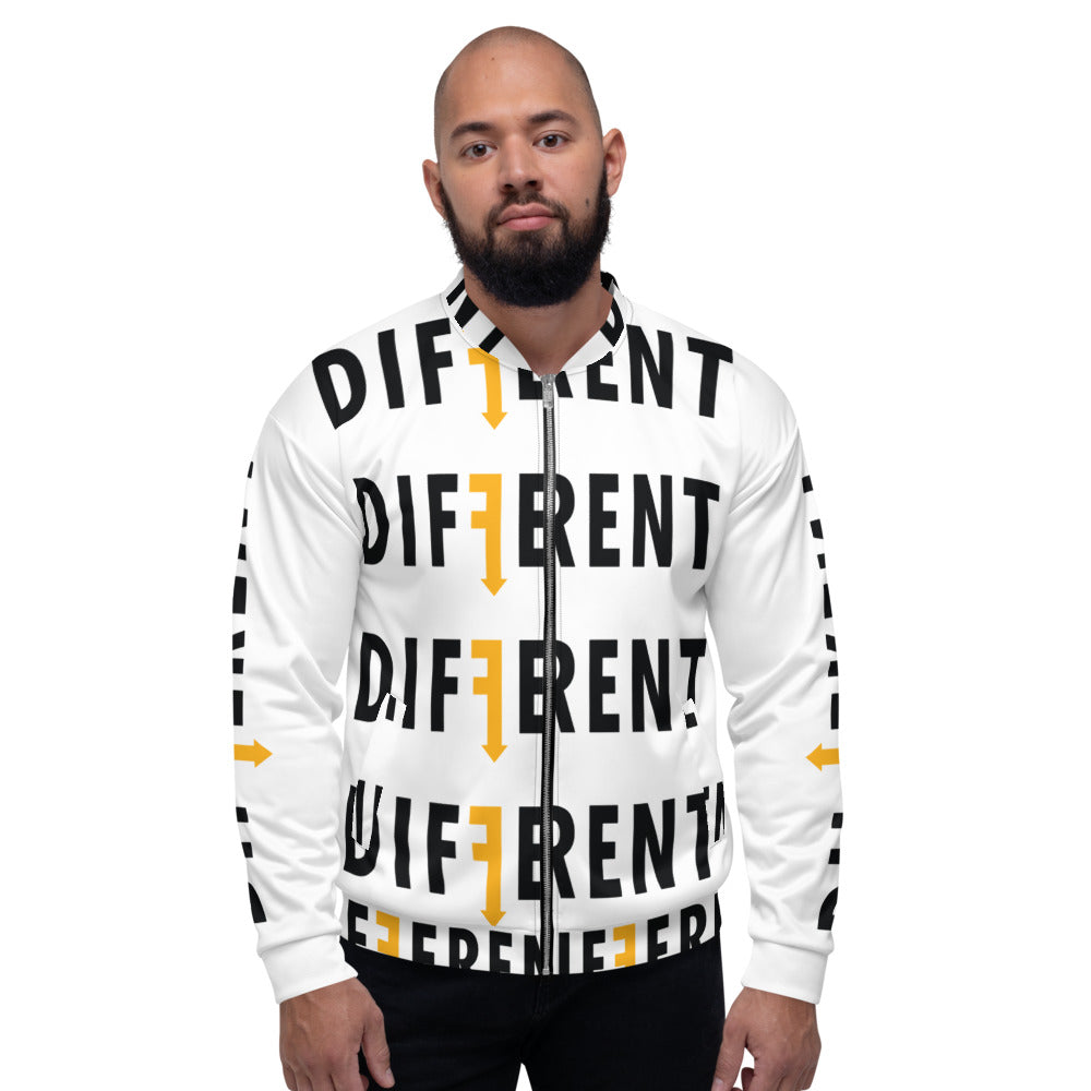 Different White/Blk/ Gld Unisex Bomber Jacket